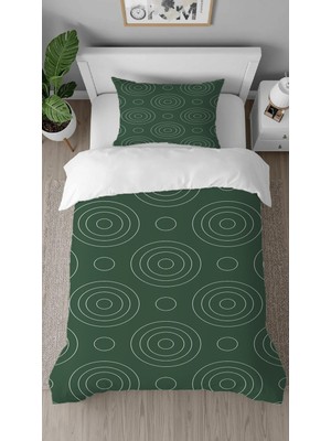 Greendecor Geometrik Çizgi Yeşil Desenli Baskılı Özel Tasarımlı Çarşafsız Tek Kişilik Tarz Şık Nevresim Takımı