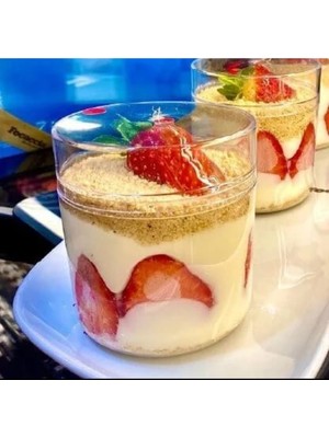 UltraMint Kristal Mika 300CC Plastik Kase Seti 100 Adet Kap ve Kapaklı, Tatlı ve Salata Sunumu