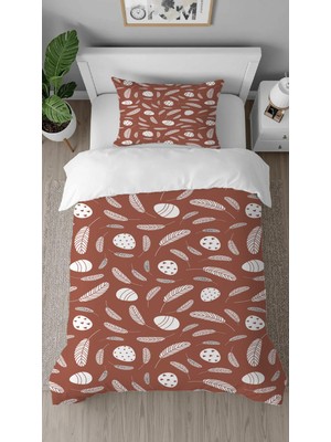 Greendecor Bohem Yaprak Çiçek Pastel Desenli Baskılı Özel Tasarımlı Çarşafsız Tek Kişilik Şık Nevresim Takımı