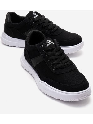 Ccway Bağlı Şeritli Keten Erkek Ayakkabı; Siyah Beyaz