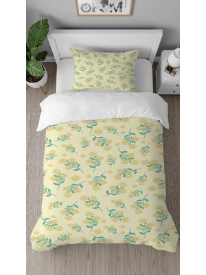 Greendecor Papatya Çiçek Desenli Baskılı Özel Tasarımlı Çarşafsız Tek Kişilik Tarz Şık Nevresim Takımı
