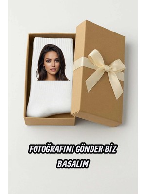 Hitit Socks Kişiye Özel Fotoğraf Baskılı ve Yazılı 1 Çift Uzun Kolej Çorap Beyaz