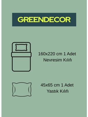 Greendecor Yaprak Desenli Baskılı Özel Tasarım Çarşafsız Tek Kişilik Modern Sade Yeşil Tarz Şık Nevresim Takım