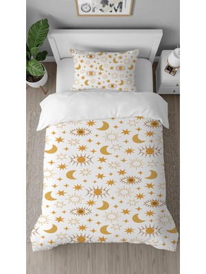 Greendecor Uzay Yıldız Ay Gezegen Desenli Baskılı Özel Tasarımlı Çarşafsız Tarz Şık Tek Kişilik Nevresim Takım