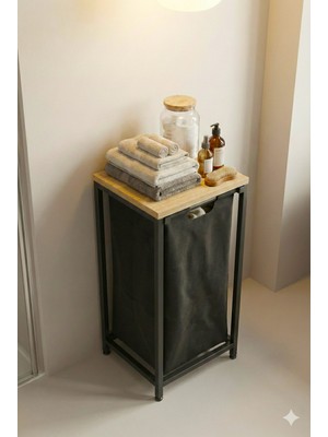 Miyuhome Metal Kızaklı Çamaşır Sepeti 40 Lt Kirli Sepeti Büyük Boy Raflı Kirli Sepeti Dar Alan Rafı