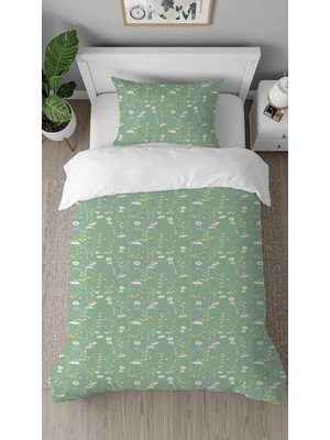 Greendecor Papatya Çiçek Deseneli Özel Tasarım Dijital Tasarımlı Baskılı Çarşafsız Tek Kişilik Nevresim Takımı