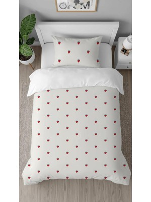 Greendecor Çilek Bohem Sade Soft Deseneli Dijital Tasarımlı Baskılı Çarşafsız Şık Tek Kişilik Nevresim Takımı