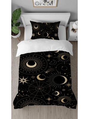 Greendecor Yıldızlar Uzay Gezegen Deseneli Dijital Tasarımlı Baskılı Çarşafsız Şık Tek Kişilik Nevresim Takımı