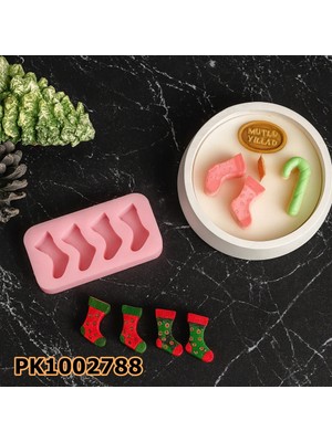 Poyrish PK1002788 - Silikon Kalıp Mum Kalıbı - 4'lü Yılbaşı Çorapları