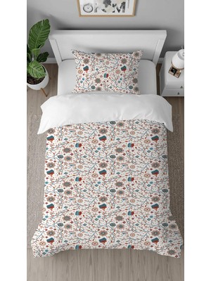 Greendecor Çiçekler Anadolu Motif Desen Baskılı Özel Tasarım Çarşafsız Tek Kişilik Sade Tarz Şık Nevresim Takım