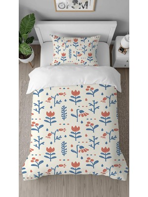 Greendecor Çiçekler Anadolu Motif Desen Baskılı Özel Tasarım Çarşafsız Tek Kişilik Sade Tarz Şık Nevresim Takım