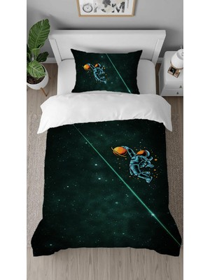 Greendecor Astronot Uzay Gezegen Deseneli Dijital Baskılı Özel Tasarım Çarşafsız Tek Kişilik Nevresim Takımı