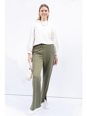 ALLDAY Haki-Paçası Yırtmaçlı Likralı Eşofman Altı