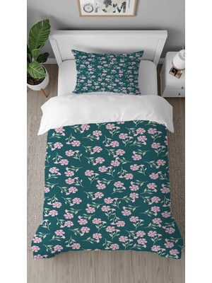 Greendecor Şanas Çiçeği Renkli Desenli Baskılı Özel Tasarım Çarşafsız Tek Kişilik Tarz Nevresim Takımı