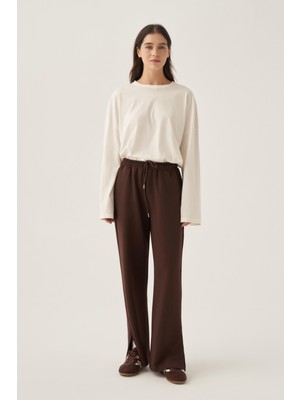 ALLDAY Acı Kahve-Paçası Yırtmaçlı Likralı Eşofman Altı