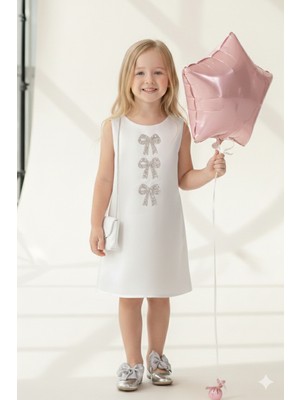 Monila Kız Çocuk Saten Kumaş Astarlı Çantalı Elbise