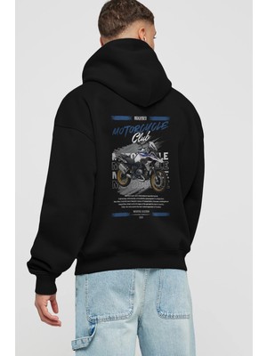 Ankhises Motosiklet Serisi 27 Arka Baskılı Siyah Oversize Kapüşonlu Sweatshirt Erkek Kadın