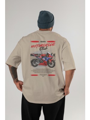 Ankhises Motosiklet Serisi 25 Arka Baskılı Oversize T-Shirt %100 Pamuk Erkek Kadın