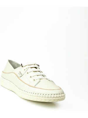 Voyager Z536 Ekru Deri  Günlük Kadın Ayakkabı