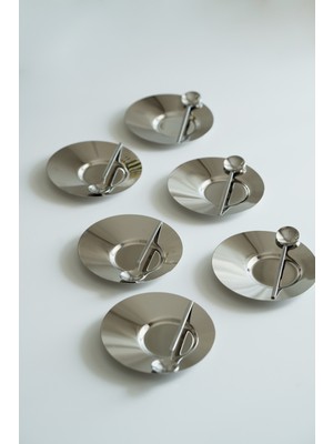 UltraMint 6'lı Metal Çay Tabağı ve Kaşık Seti, Paslanmaz Çelik, Şık ve Dayanıklı