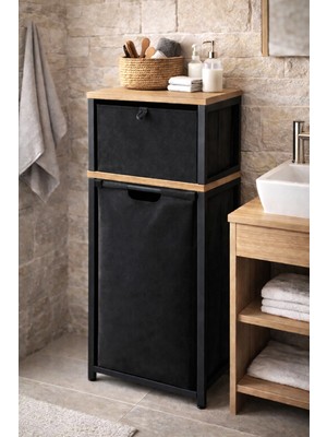 Miyuhome Metal Kızaklı Çamaşır Sepeti Raflı Saklama Kutulu 40 Lt Kirli Sepeti Büyük Boy Raflı Kirli Sepeti