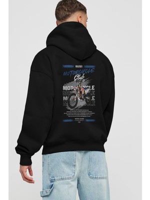 Ankhises Motosiklet Serisi 18 Arka Baskılı Siyah Oversize Kapüşonlu Sweatshirt Erkek Kadın