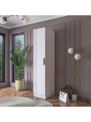 Rani BA182 Membran Kapaklı Gardırop 5 Raflı Tek Kapaklı Elbise Dolabı Beyaz