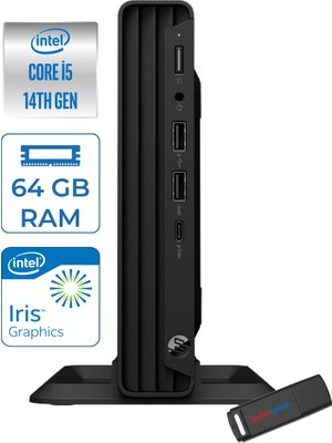 Hp Pro Mini 400 G9 Intel Core I5 14500T 4.8ghz Ddr4 64GB 4tb SSD Wi-Fi 6 Bt5.3 UHD Graphics 770 Freedos Mini Bilgisayar 937R4EAF24 + Zettausb