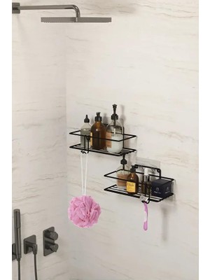 Storemax Yapışkanlı 2’li Banyo Rafı Duvara Monte Mutfak Rafı Paslanmaz Kancalı Duş Şampuan Organizer