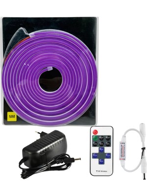 Powerr Led Aydınlatma 5 Metre 12 Volt 6X12 mm Esnek Mor Neon LED 12A Tek Renk Kumandalı Rf Dimmer 3A Plastik Adaptör Set