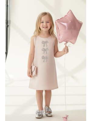 Monila Kız Çocuk Saten Kumaş Astarlı Çantalı Elbise