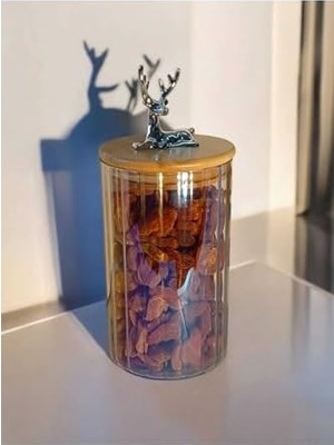 Storemax (9X15 Cm) 1 Adet Gökkuşağı Geyikli Cam Saklama Kavanozu Geyik Başı Gümüş Renk Hava Geçirmez Y-461,GÖKKUŞAĞI