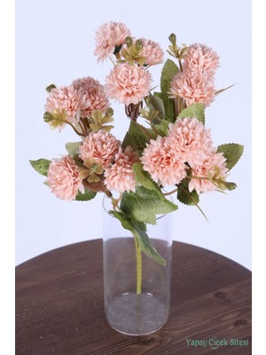 Yapay Çiçek Sitesi Yapay 15 Kafalı Top Krizantem Demeti 32 cm Somon