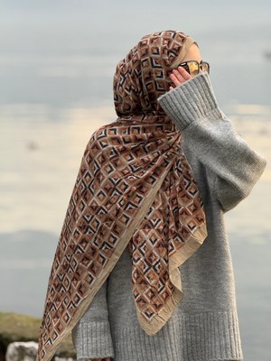 Qalortex Scarf Bambu Crash Şal-Labirent Desen-Taba
