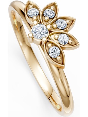 Pırlanta.love 0.10 Karat Pırlanta Lotus Çiçekli Tasarım 8k Altın Yüzük
