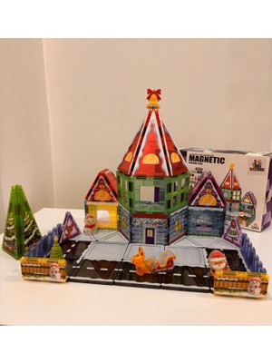 ToyznKidz 65 Parça Noel Evi Manyetik Yapı Blokları-Steam Eğitici Karo Oyun Seti (7.5 Cm)