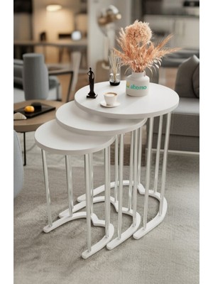 Teknor Tokyo Gümüş Beyaz Mdf 3 Lü Yuvarlak C Zigon Sehpa