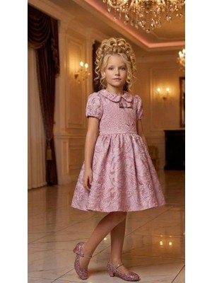  kız Çocuk Eteği Kabarık Doğum Günü Bayramlık Abiye Pembe Elbise