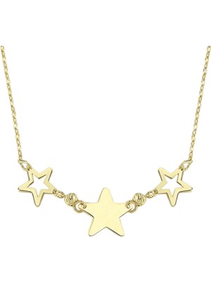 Hakan Mücevherat Üç Yıldızlı Minimal 14 Ayar Altın Kolye