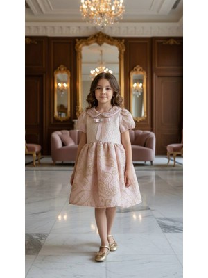  kız Çocuk Eteği Kabarık Doğum Günü Bayramlık Abiye Pudra Pembesi Elbise