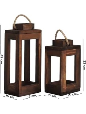 Storemax Ahşap (Çam) (Ceviz Renk) Mum Fener Dekoratif 2'li Set, Iç Mekan, Dış Mekan, Ev + My Bead Kokulu Vegan Mum 50 cc