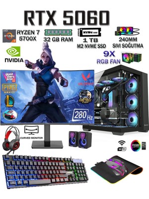 Teknocity Tcx1 Ryzen 7 5700X 32GB 1tb M.2 SSD RTX5060 27" 280HZ Sıvı Soğutmalı Oyuncu Bilgisayarı Hazır Sistem