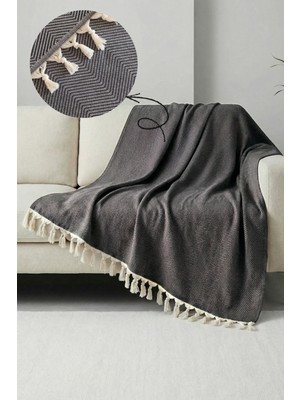 Sevim %100 Pamuk Koltuk Örtüsü - Çok Amaçlı Koltuk Şalı, Pike, Piknik Örtüsü-170x220cm-Antrasit