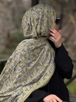 Qalortex Scarf Bambu Crash Şal-Labirent Desen-Yağyeşili