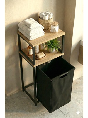 Miyuhome Metal Kızaklı Çamaşır Sepeti Raflı 40 Lt Kirli Sepeti Büyük Boy Raflı Kirli Sepeti Dar Alan Rafı