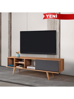 EVMO Home 3631 Ela Tv Ünitesi 160 cm ( Ahşap Ayaklı ) , Söğüt - Antrasit