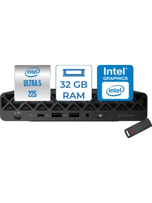 Hp Elitedesk 8 Mini G1 Aı Intel Ultra 5 225 4.9ghz Ddr5 32GB 8tb SSD Intel Graphics Windows 11 Pro Mini Bilgisayar 998V3ETF51 + Zettausb