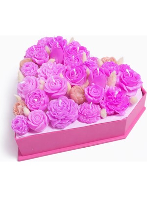 Van Vleck Sevgililer Gününe Özel Kalp Şeklinde Güllü Çiçekli Mum – Kutulu Dekoratif Hediye Mum Kokusuz