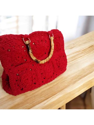 Lal Dizayn El Yapımı Örgü Makrome Kırmızı El Çanta