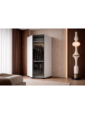 VM VERTEX MOBİLYA Floransa Alüminyum Cam Kapak Köşe Modül Beyaz-Antrasit Gardırop